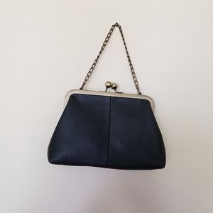 Black Leatherette Clasp Purse Adjustable Strap & Fixed Chain Strap
